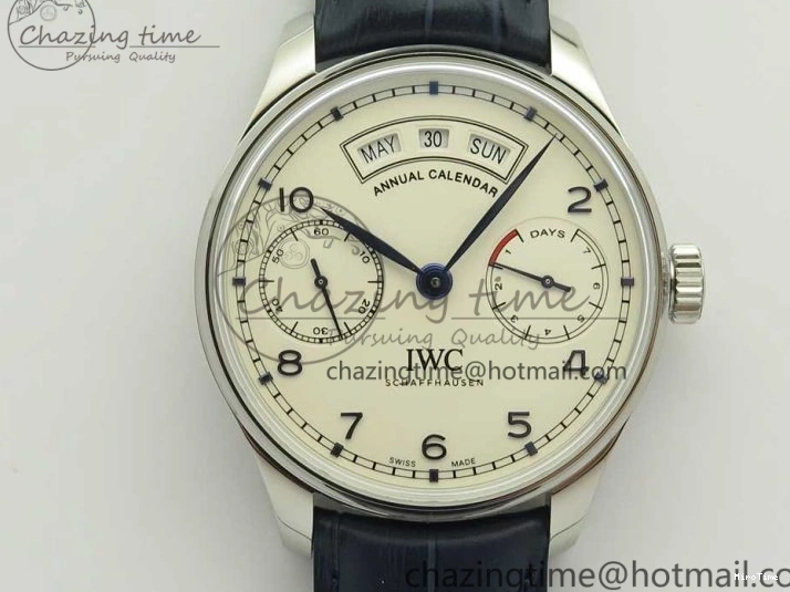 MIROTIME 0521 Affordable Portuguese Real PR Real Annual Calendar IW5035 ZF 1:1 Best Edition White Dial Blue Markers on Blue Leather Strap A 7143
